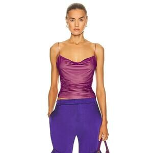 Gauge81 Lilburn Purple Draped Cowl Neck Sleeveless Mesh Camisole Tank Top S